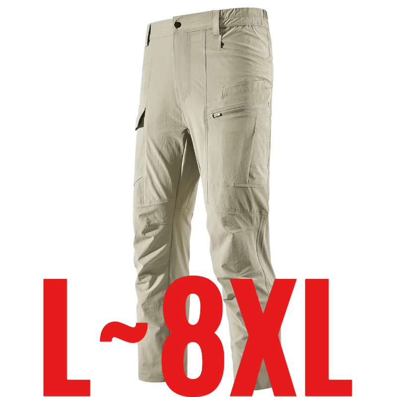 Fishing Pants Waterproof - プラスサイズ 8XL メンズカジュアルパンツ弾性ウエストカーゴパンツ男性速乾性防水夏ストレッチ釣りハイキングキャンプビッグ