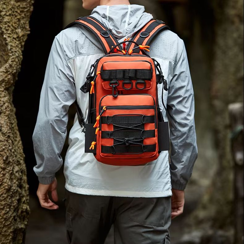 Fishing Belt - 大容量釣り竿バッグ男性用コンバーチブルショルダーバックパック旅行タックル収納チェストパック屋外釣り用品用