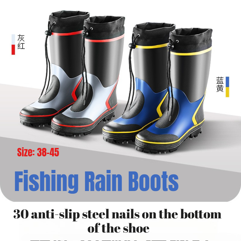 Fishing Boots - 釣り用レインブーツ 防水 ハイカット 滑り止め スタッズ付き ラバー