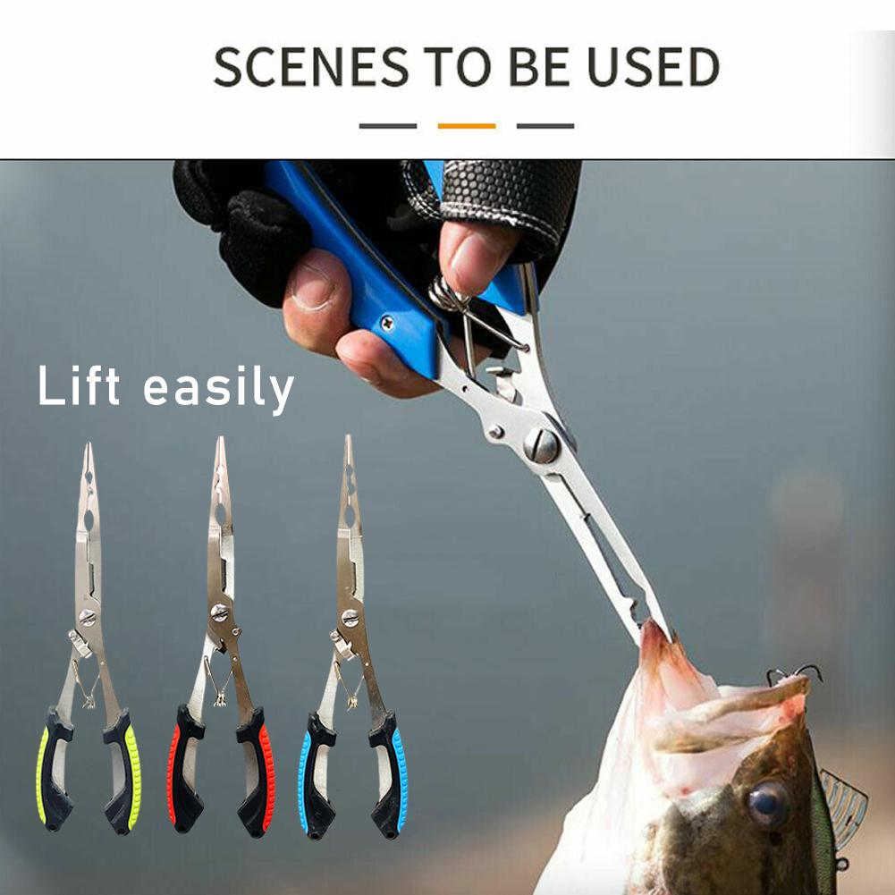 Fishing Belt - ロングフィッシングプライヤーシザーグリッパーステンレス鋼魚カニ掴みツールクランプパイクトラップ釣具プライヤーギアアクセサリー