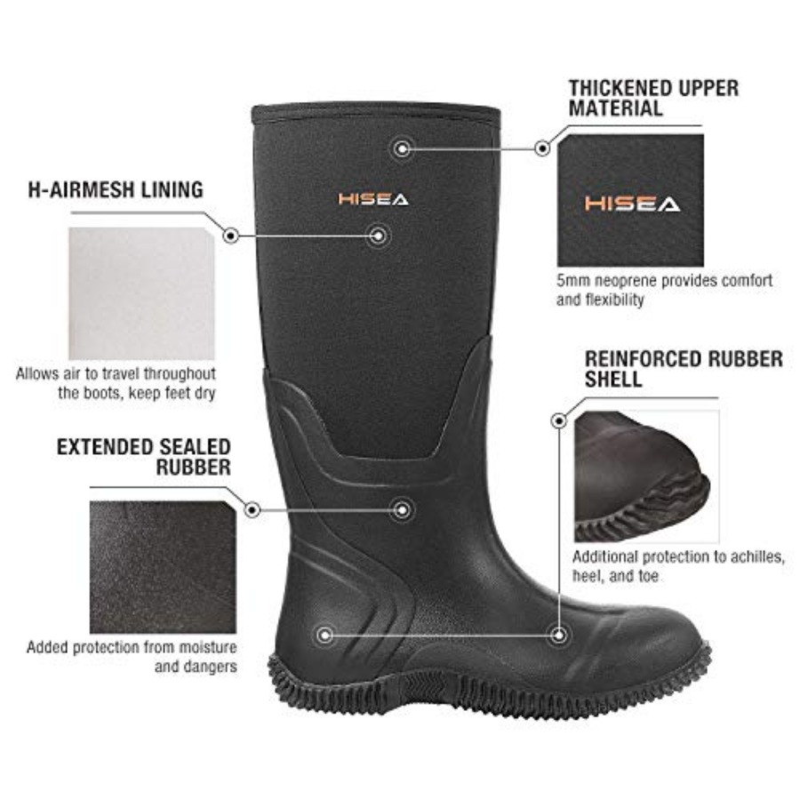 HISEA メンズレインブーツ、防水耐久性のある断熱ラバーブ - Fishing Boots のレビューと価格